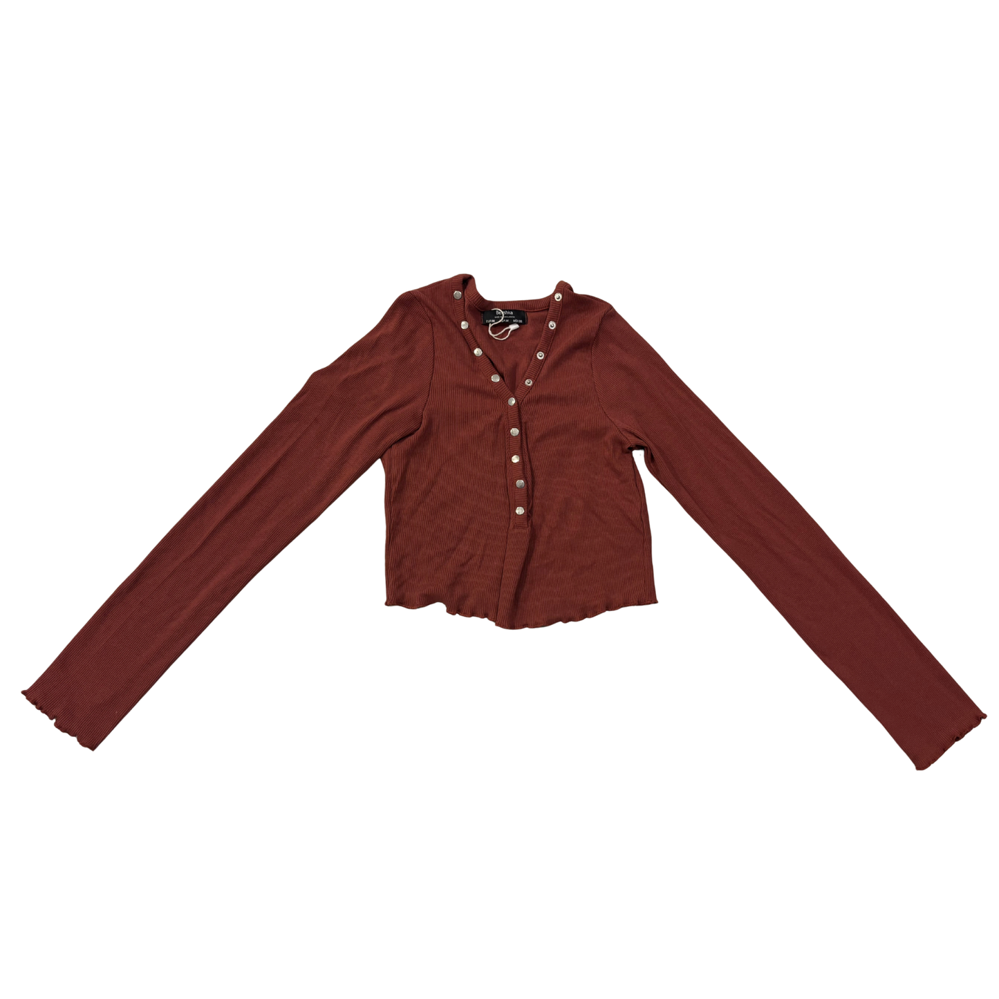 Bershka Button-Up Ribbed Long Sleeve Top