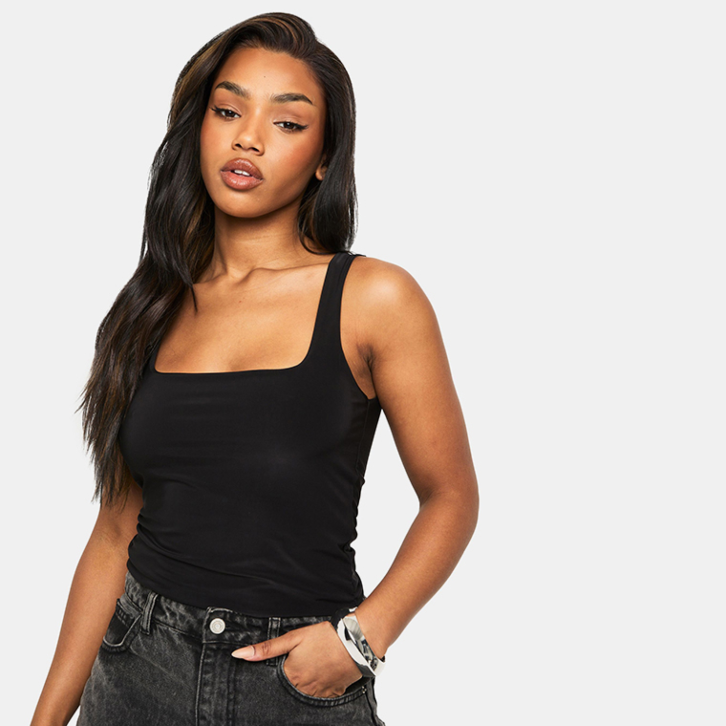 Amisu Black Slinky Tank Top