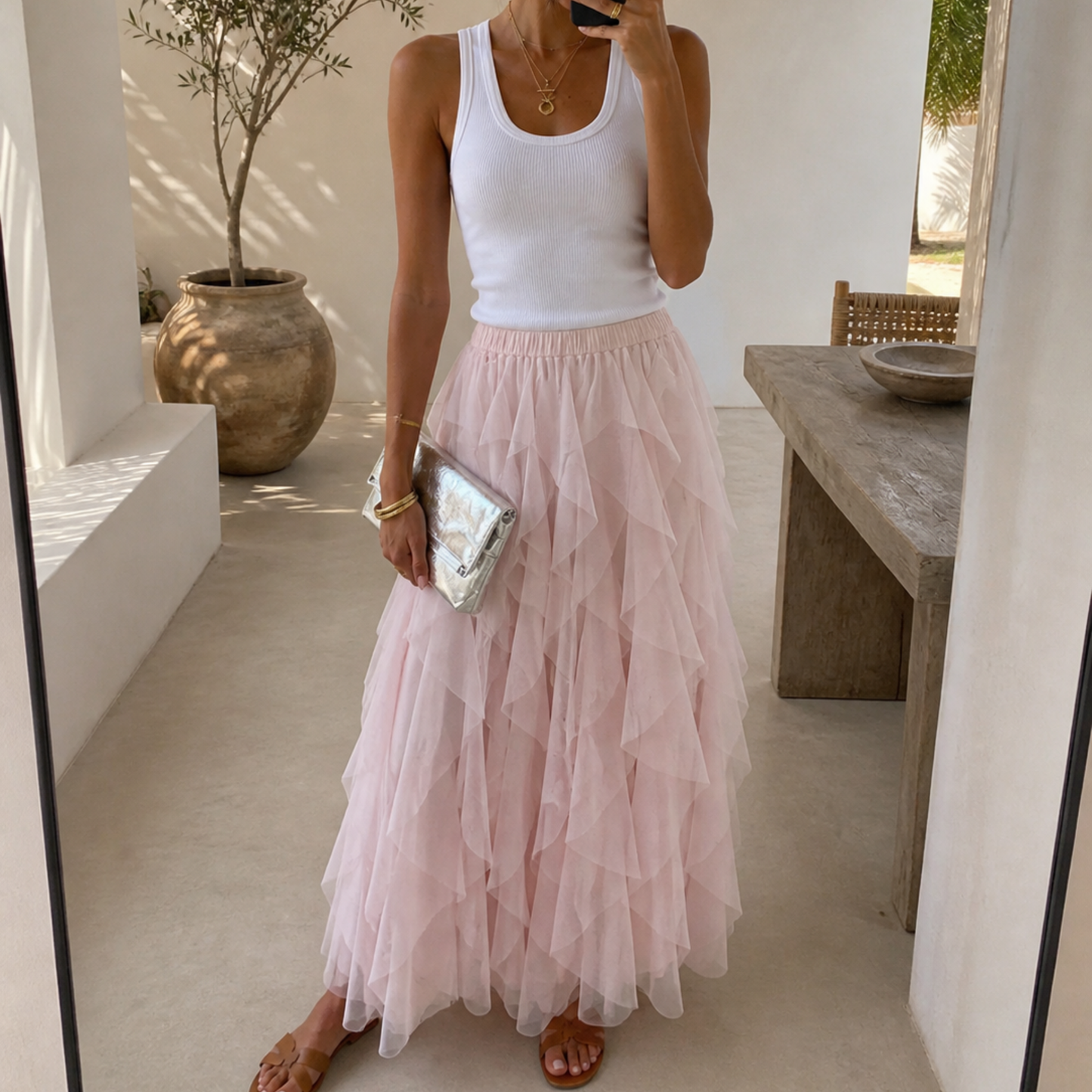 Hush Pink Layered Puffy Maxi Skirt