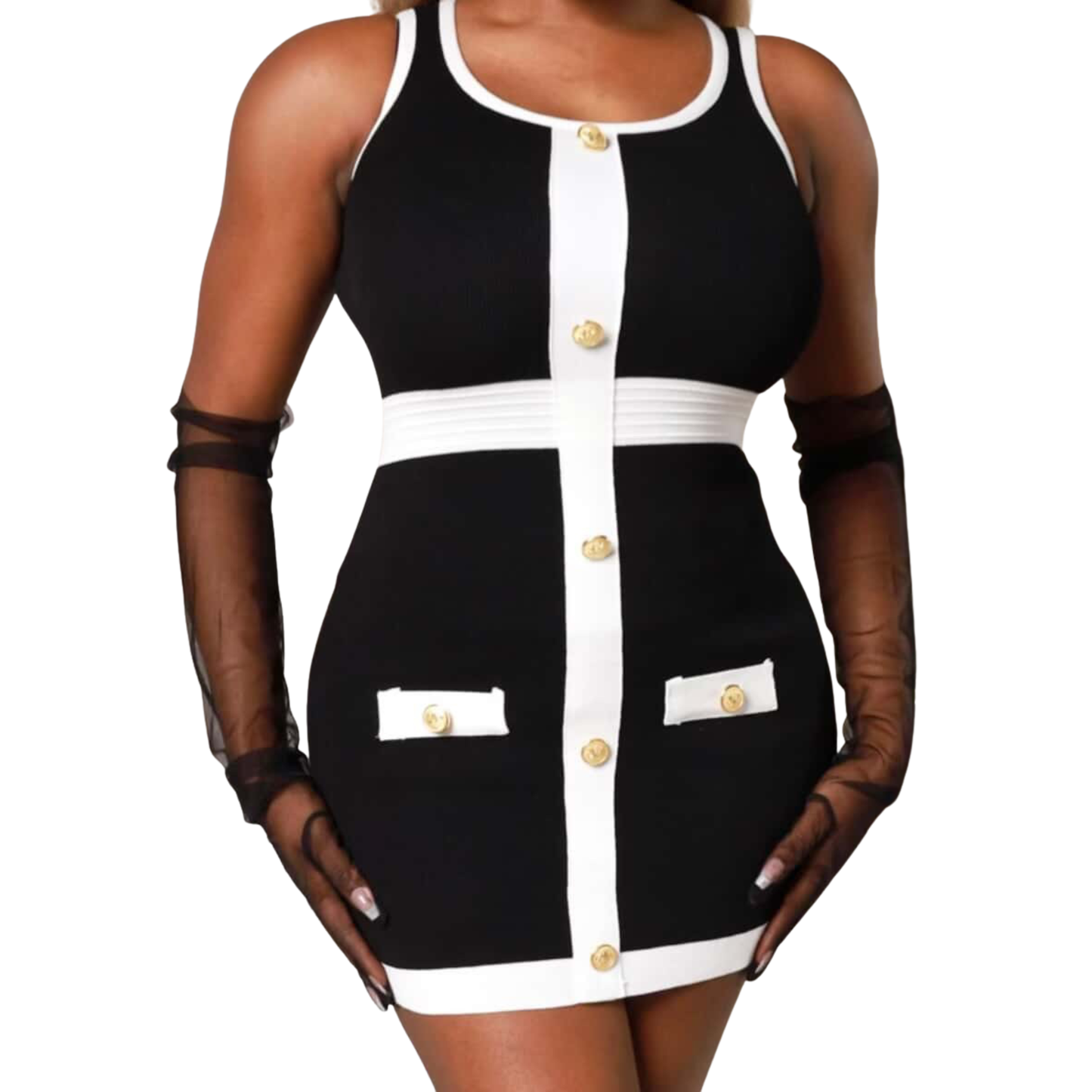 Black & White Sleeveless Knit Mini Dress