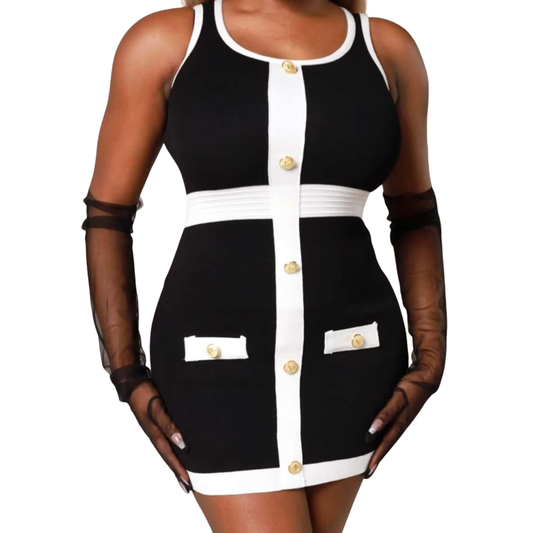 Black & White Sleeveless Knit Mini Dress