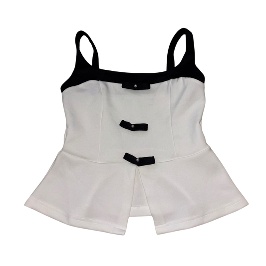White & Black Bow Detail Top