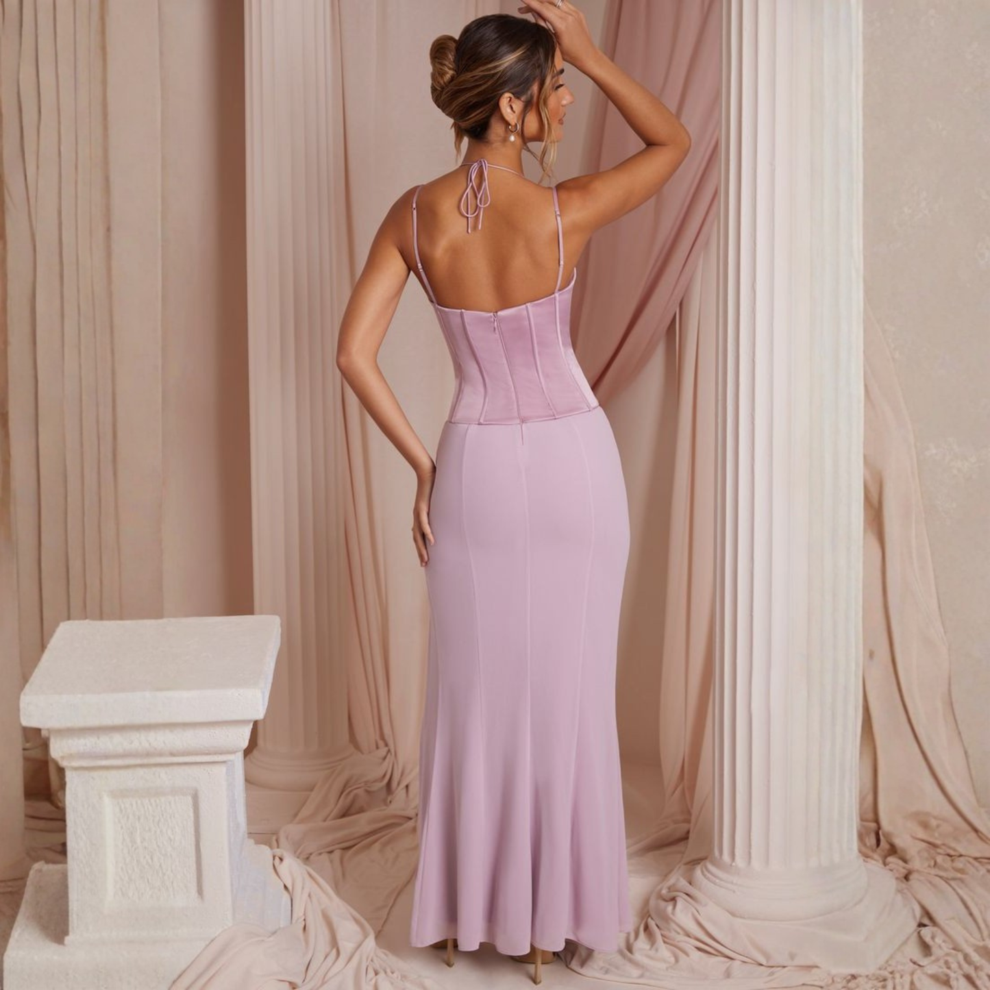 Oh Polly 'Coralie' Dusty Pink Corset Maxi Dress