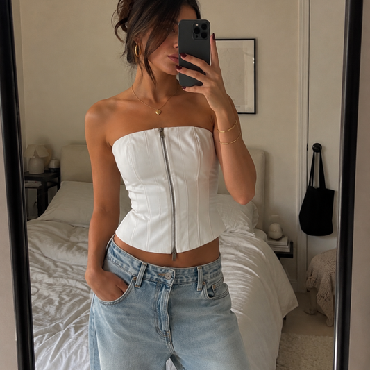 Zara White Zip-Up Bandeau Corset