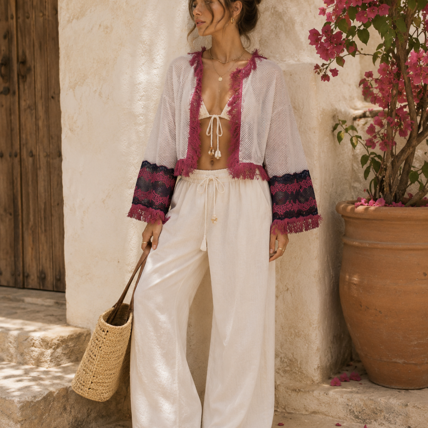 White Open Knit Cardigan