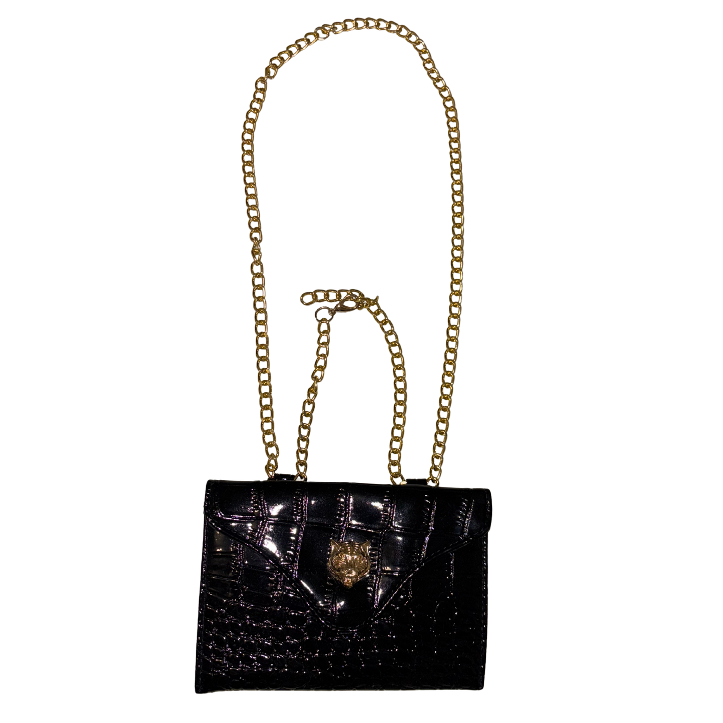 Black Patent Gold Chain Waist Bag