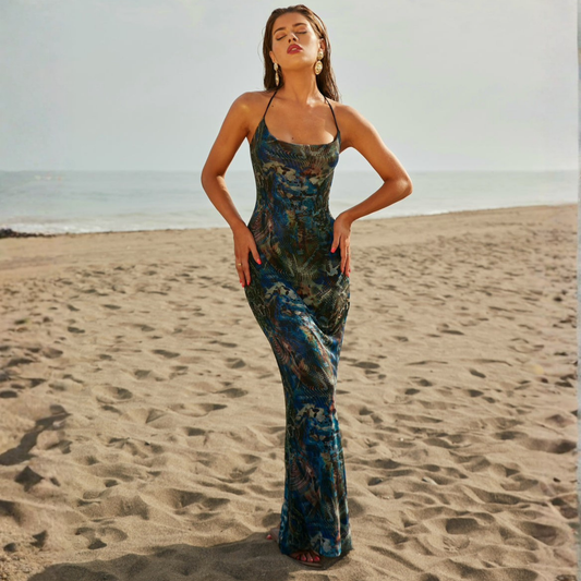 Grace Jacob Mesh Ruched Maxi Dress