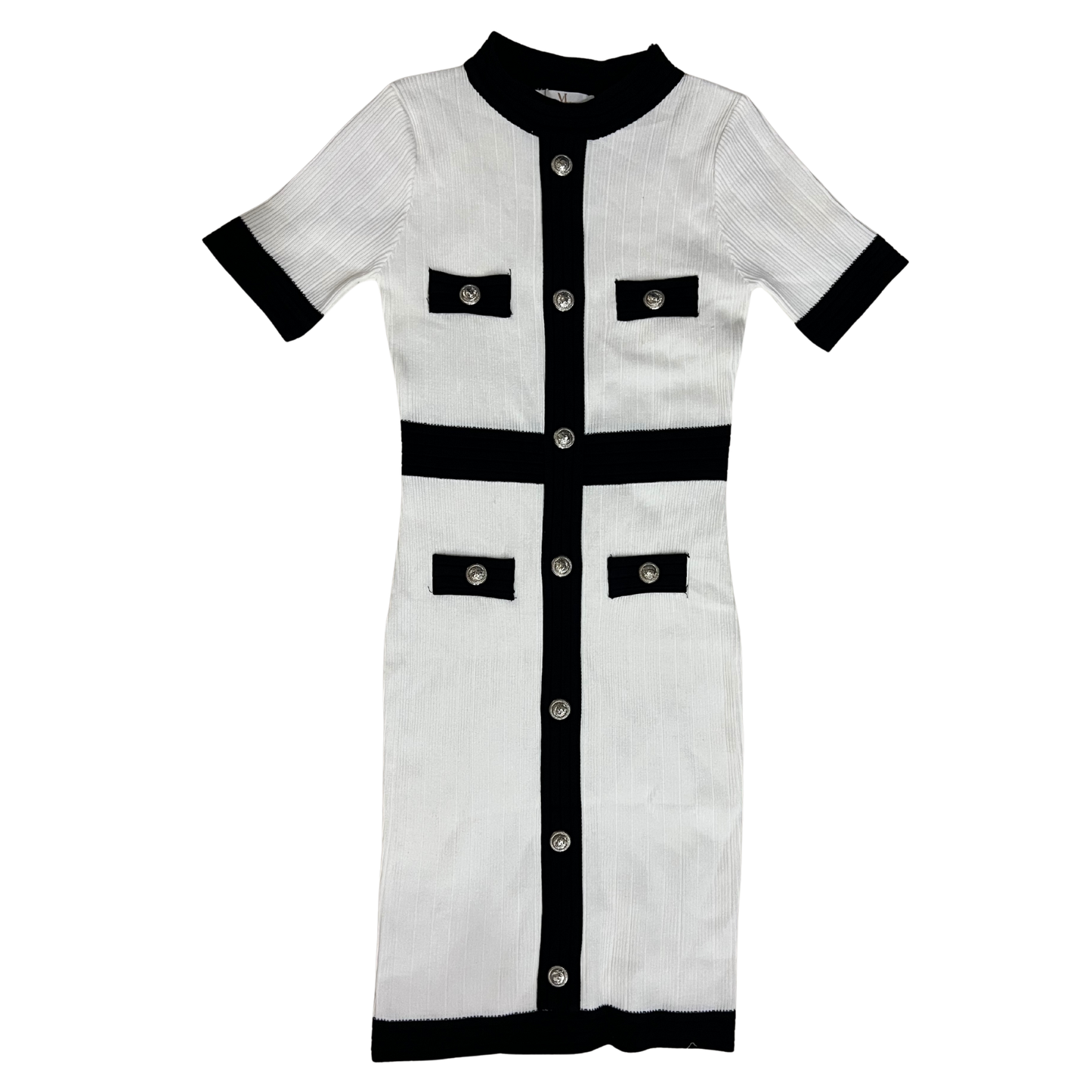 White & Black Short Sleeve Knit Mini Dress