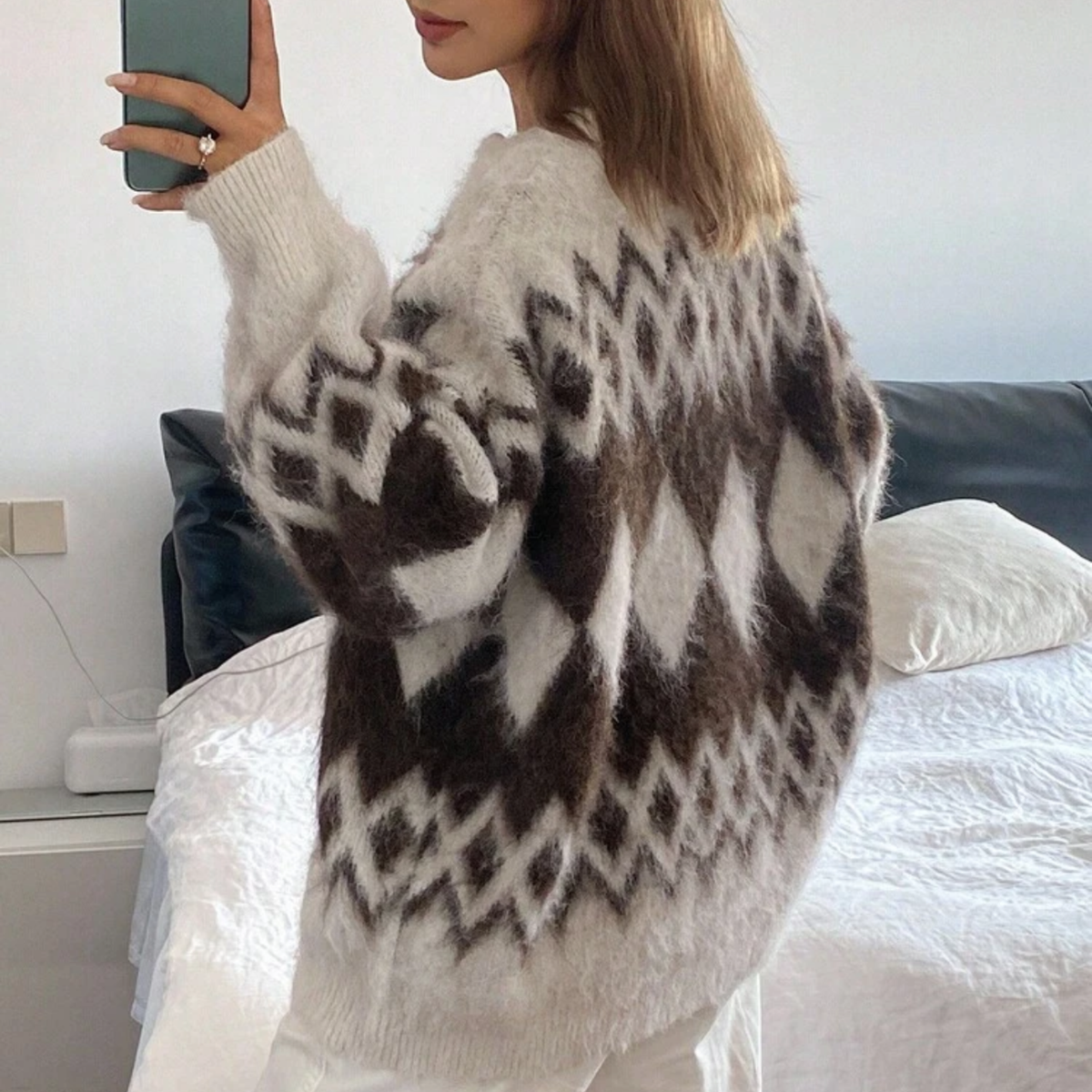 Chevron Fluffy Button Up Jumper