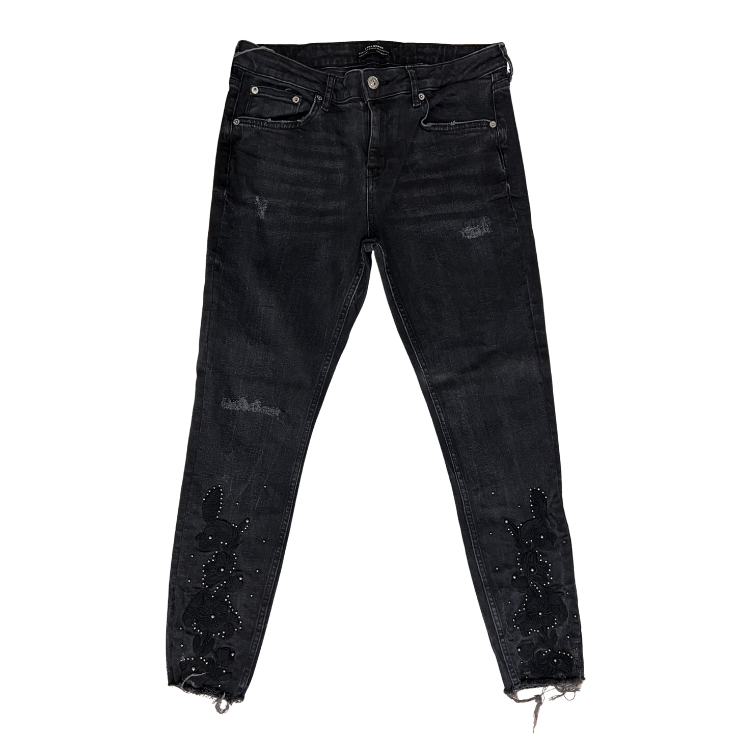 Zara Woman Black Bead Detail Skinny Jeans
