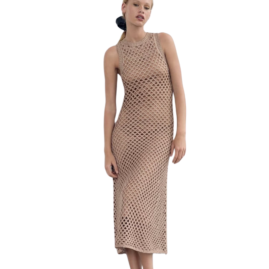 Zara Brown Metallic Chunky Knit Maxi Dress