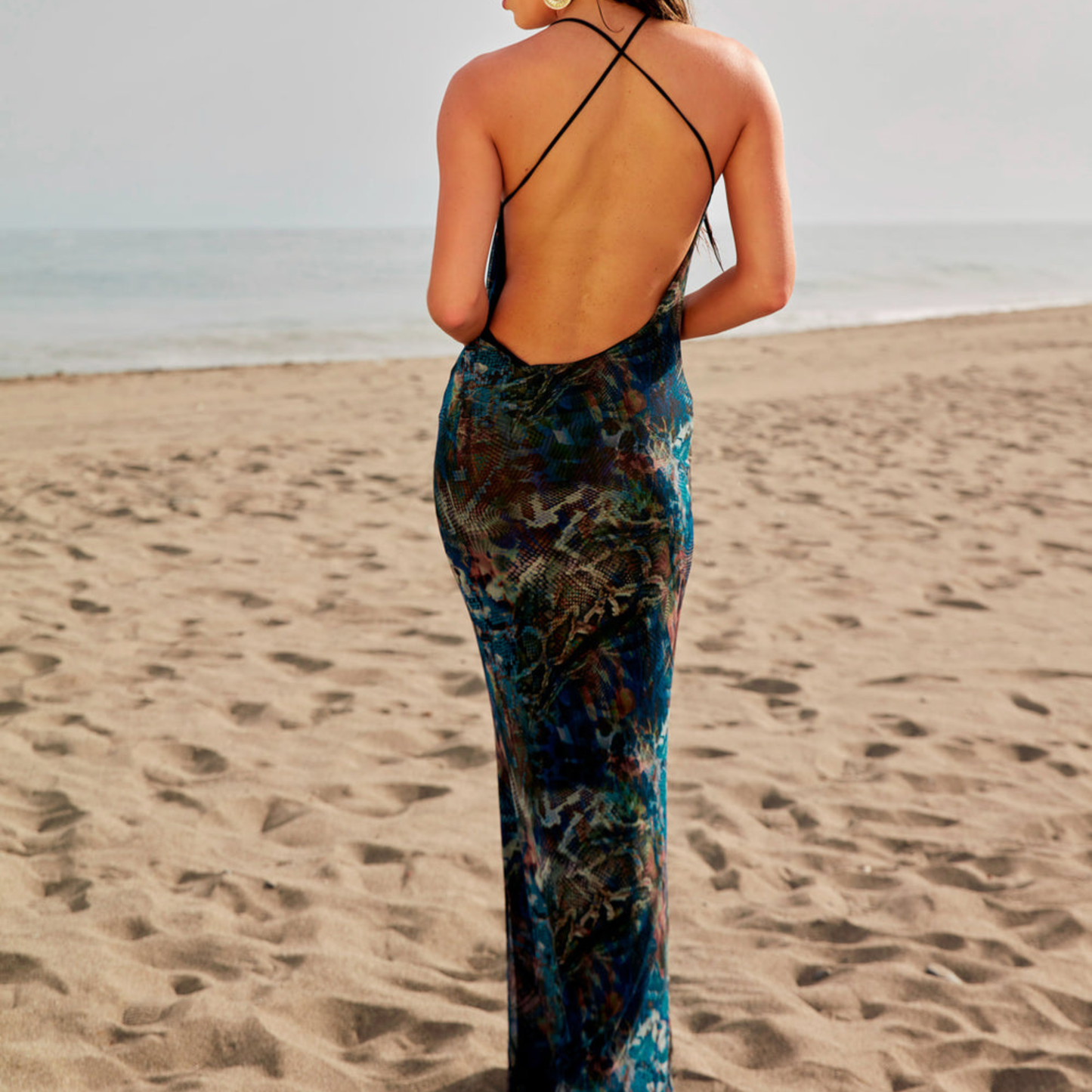 Grace Jacob Mesh Ruched Maxi Dress