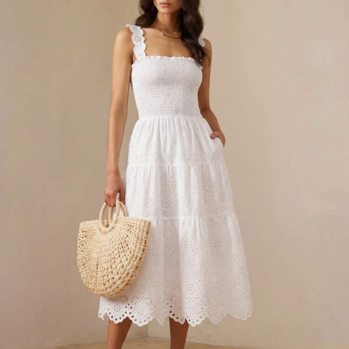 White Embroidered Midaxi Dress
