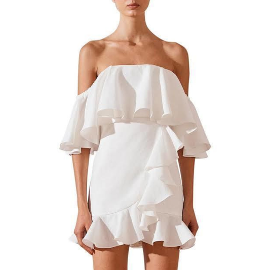 Shona Joy White Ruffled Mini Dress