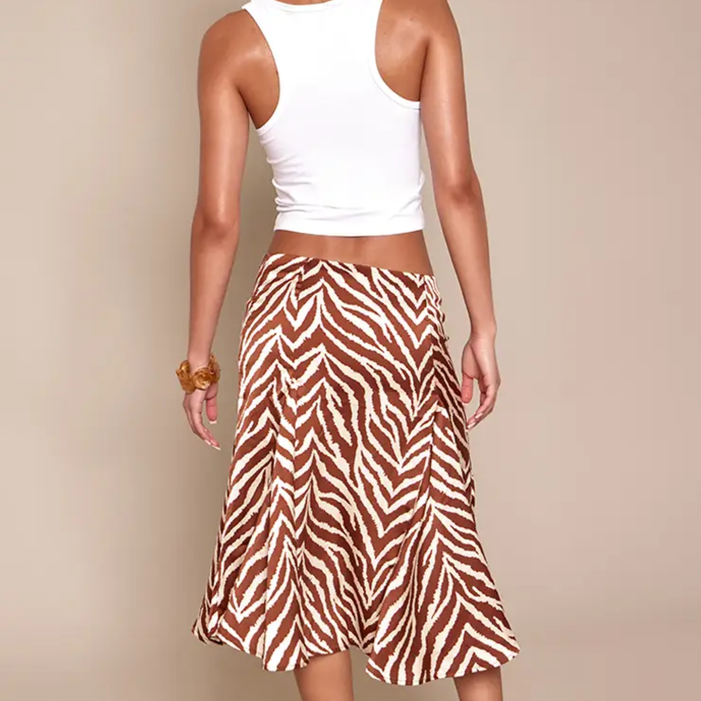 PLT Brown Zebra Print Satin Midaxi Skirt