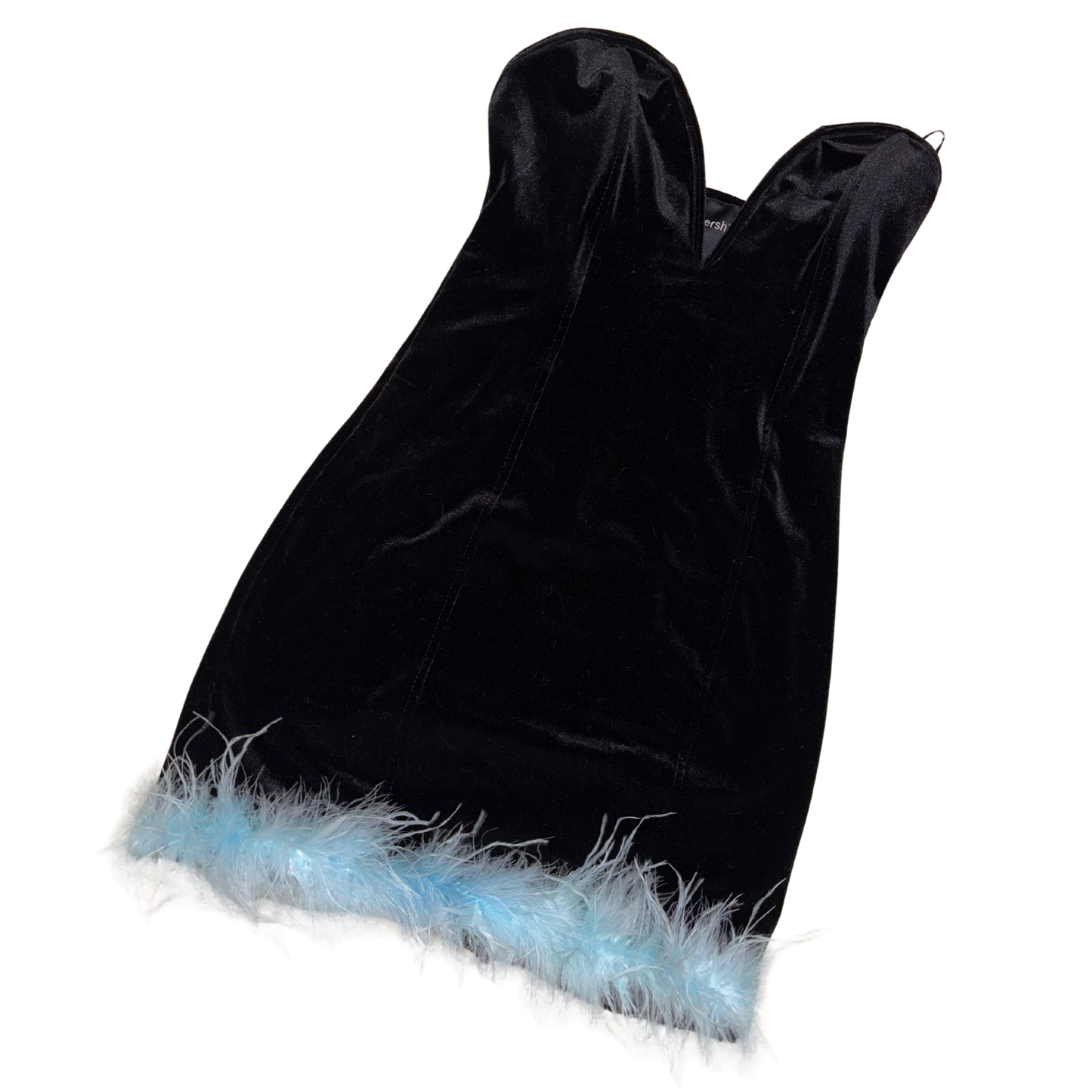 Bershka Black Velvet Fluff Trim Mini Dress