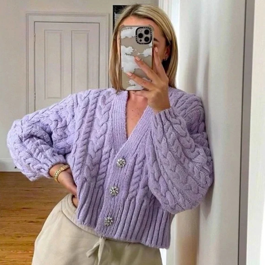 Zara Lilac Chunky Knit Button Up Cardigan