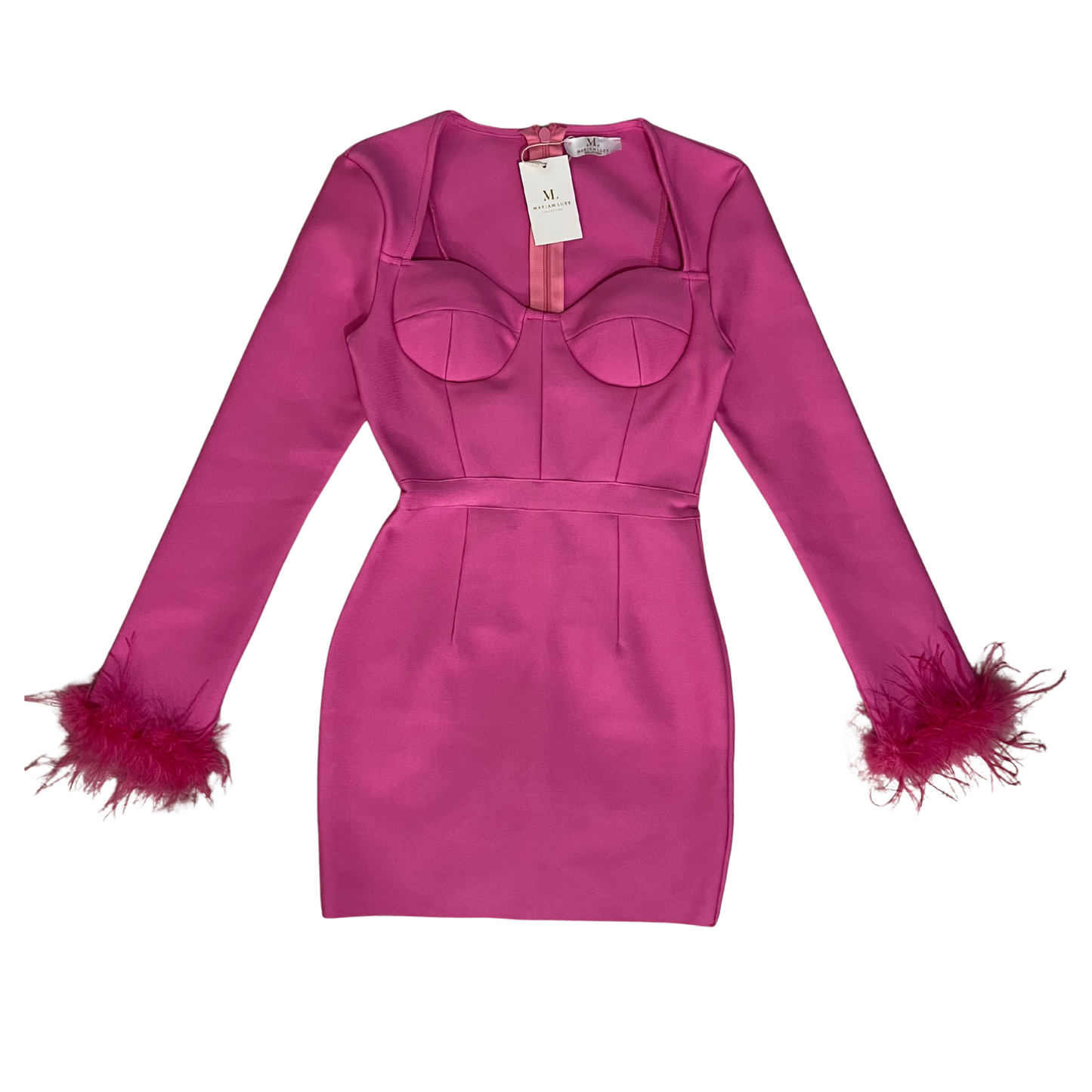 Hot Pink Feather Sleeve Mini Dress