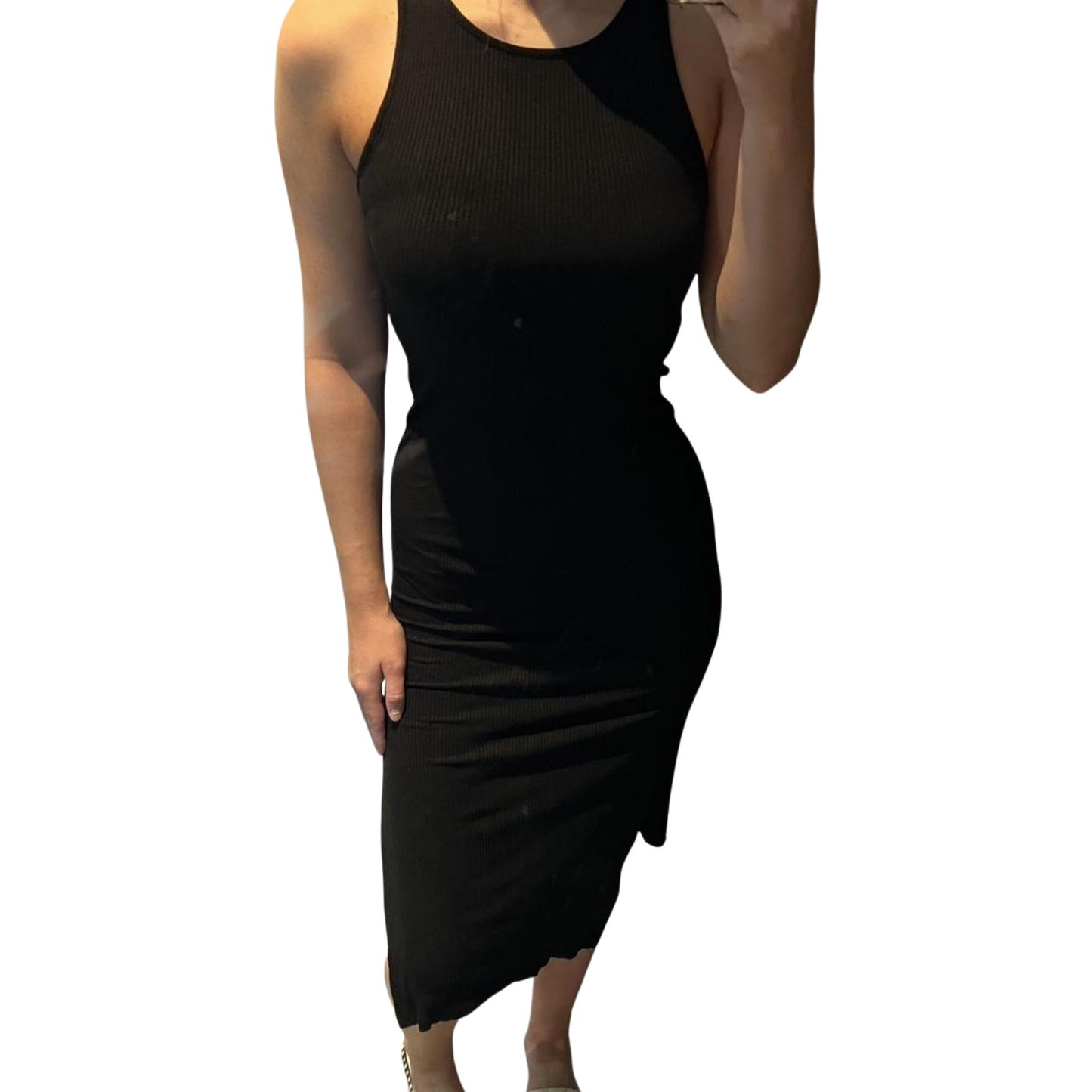 Bershka Black Ribbed Maxi Dress