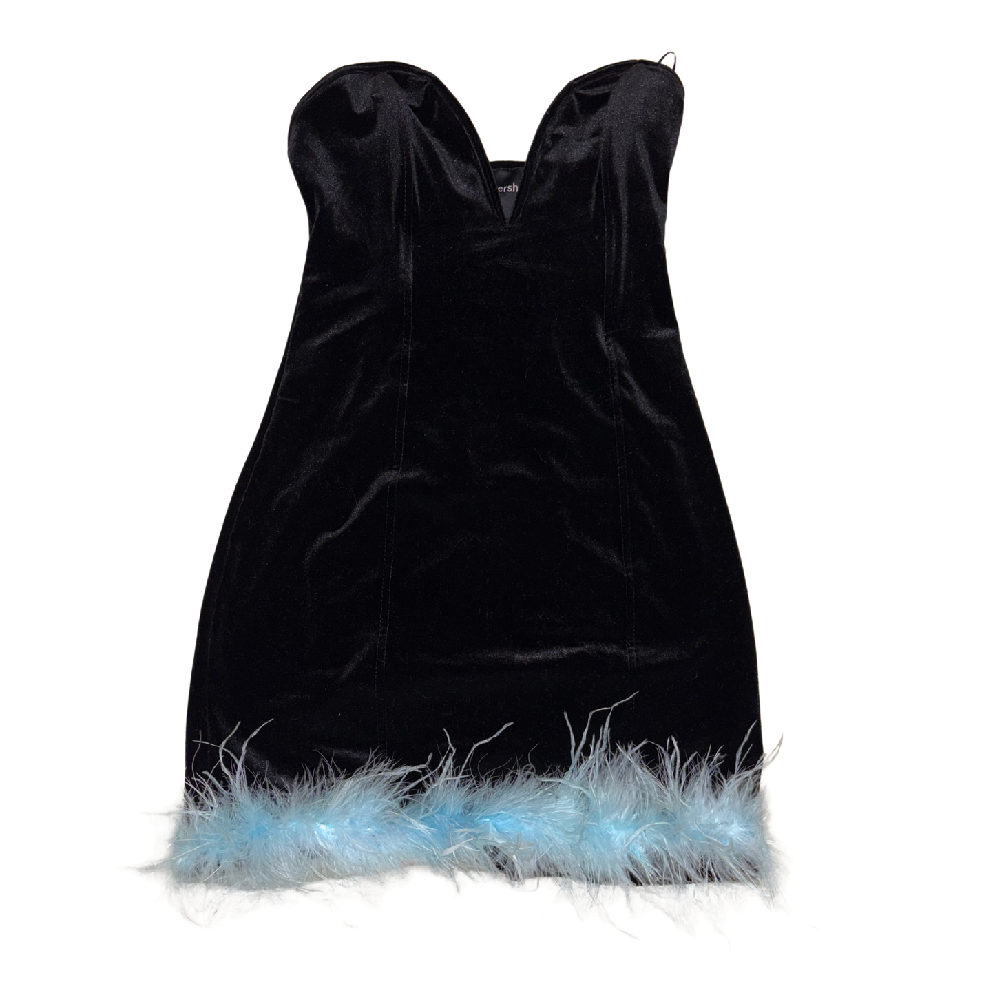 Bershka Black Velvet Fluff Trim Mini Dress