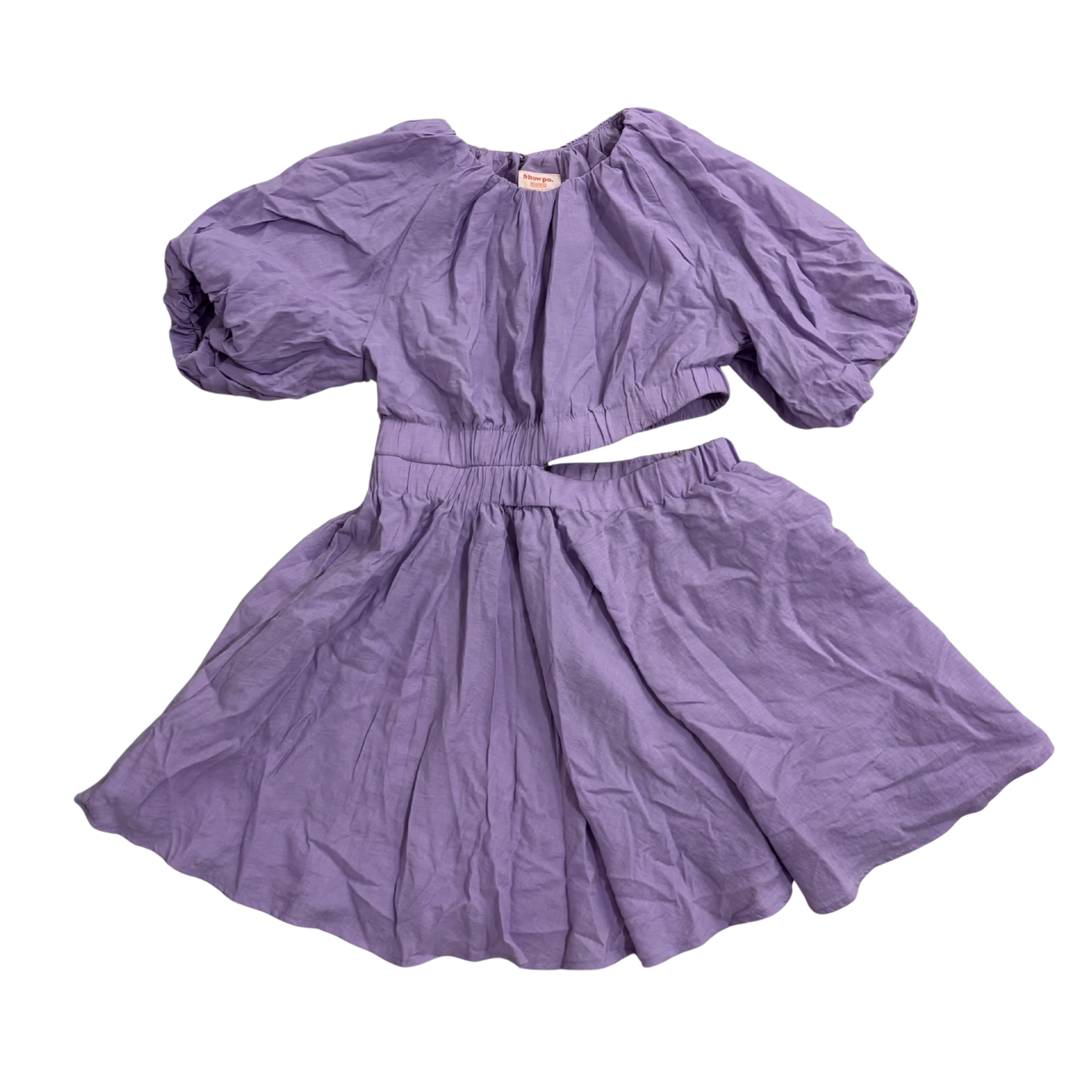 Lilac Cutout Waist Puff Sleeve Mini Dress