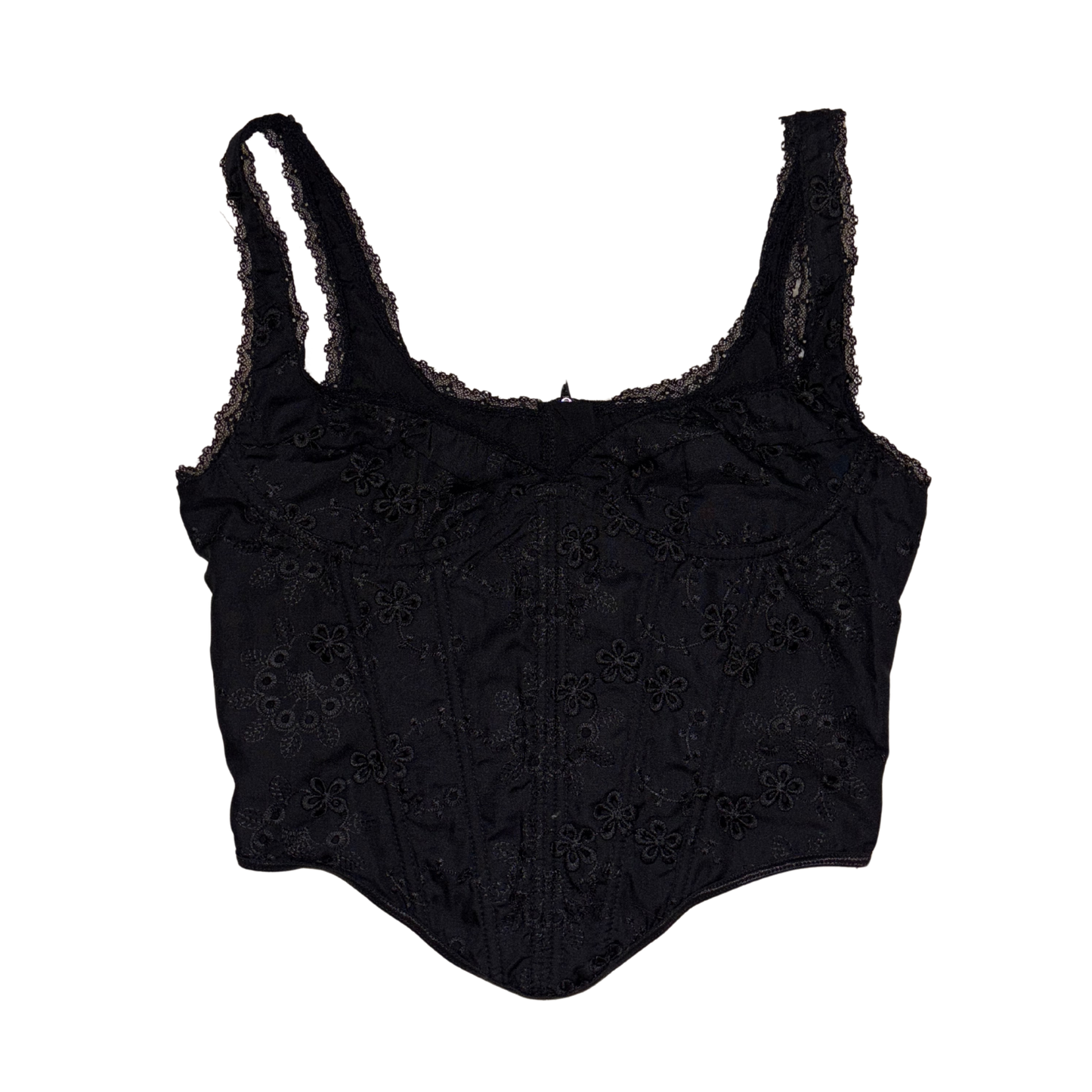 Black Floral Embroidered Corset Top
