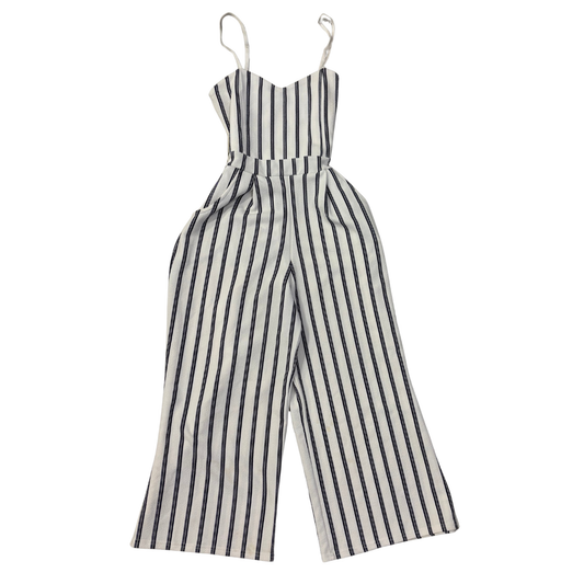 Quiz White/Blue Striped Tie Back Jumpsuit