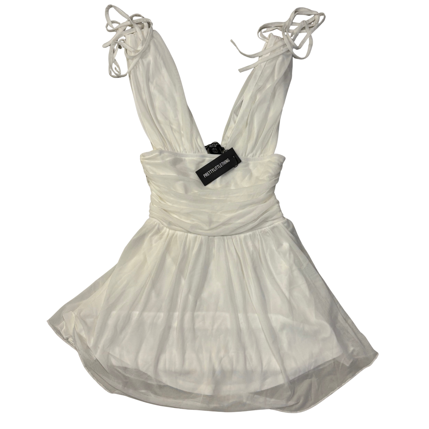 PLT White Plunge Chiffon Dress