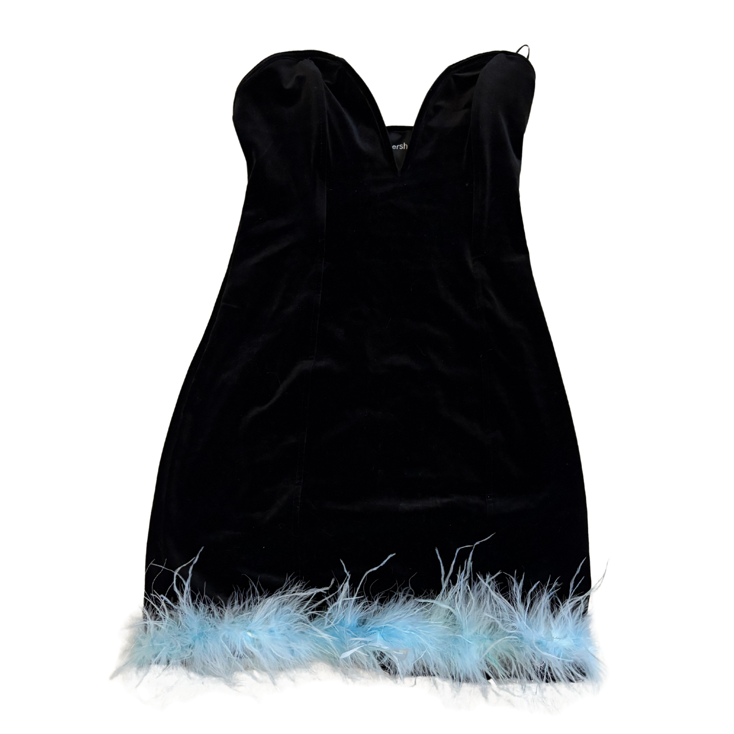 Bershka Black Velvet Fluff Trim Mini Dress