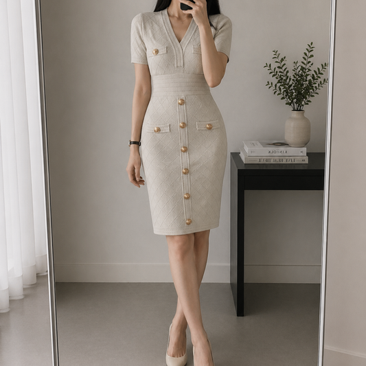 Beige Short Sleeve Knit Dress