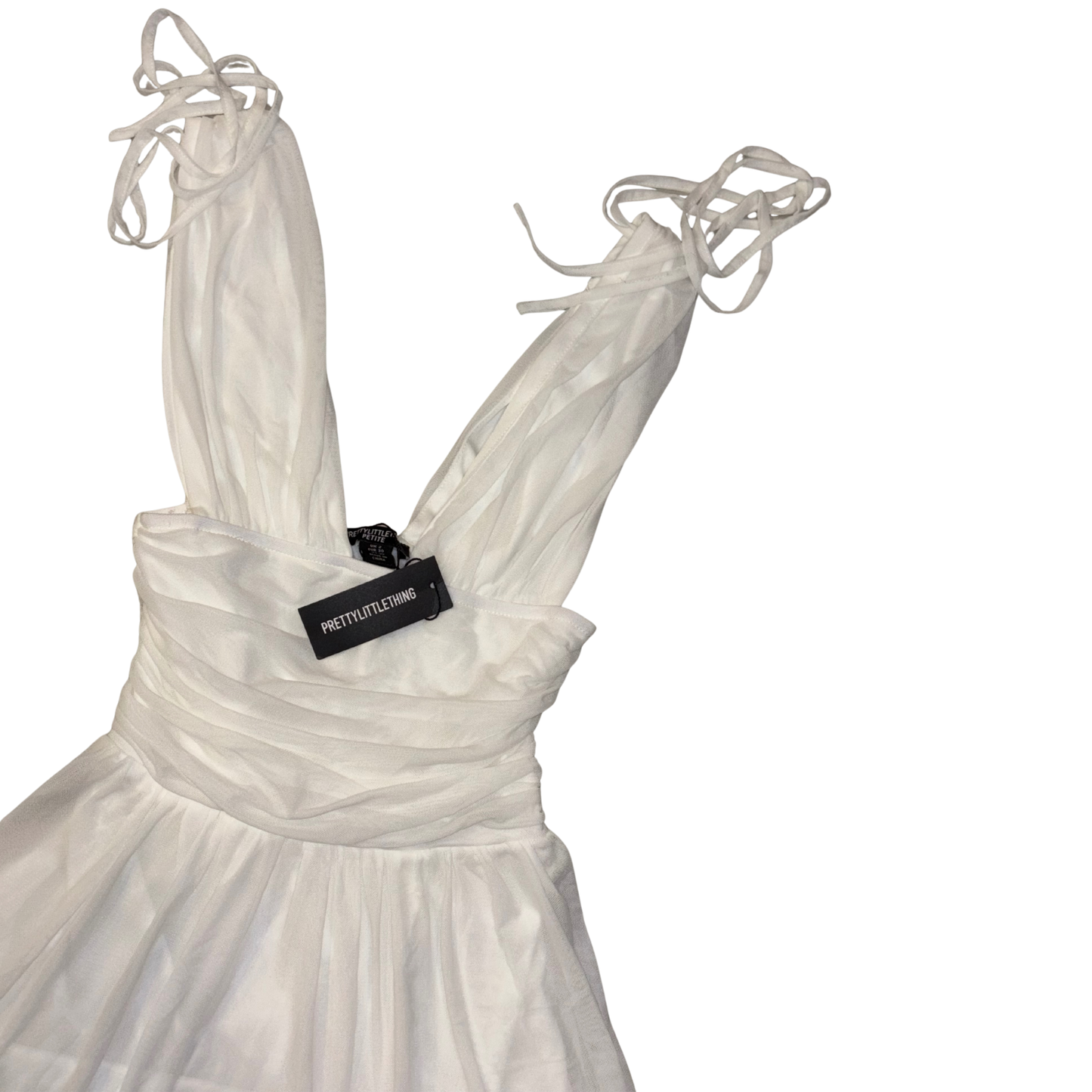 PLT White Plunge Chiffon Dress