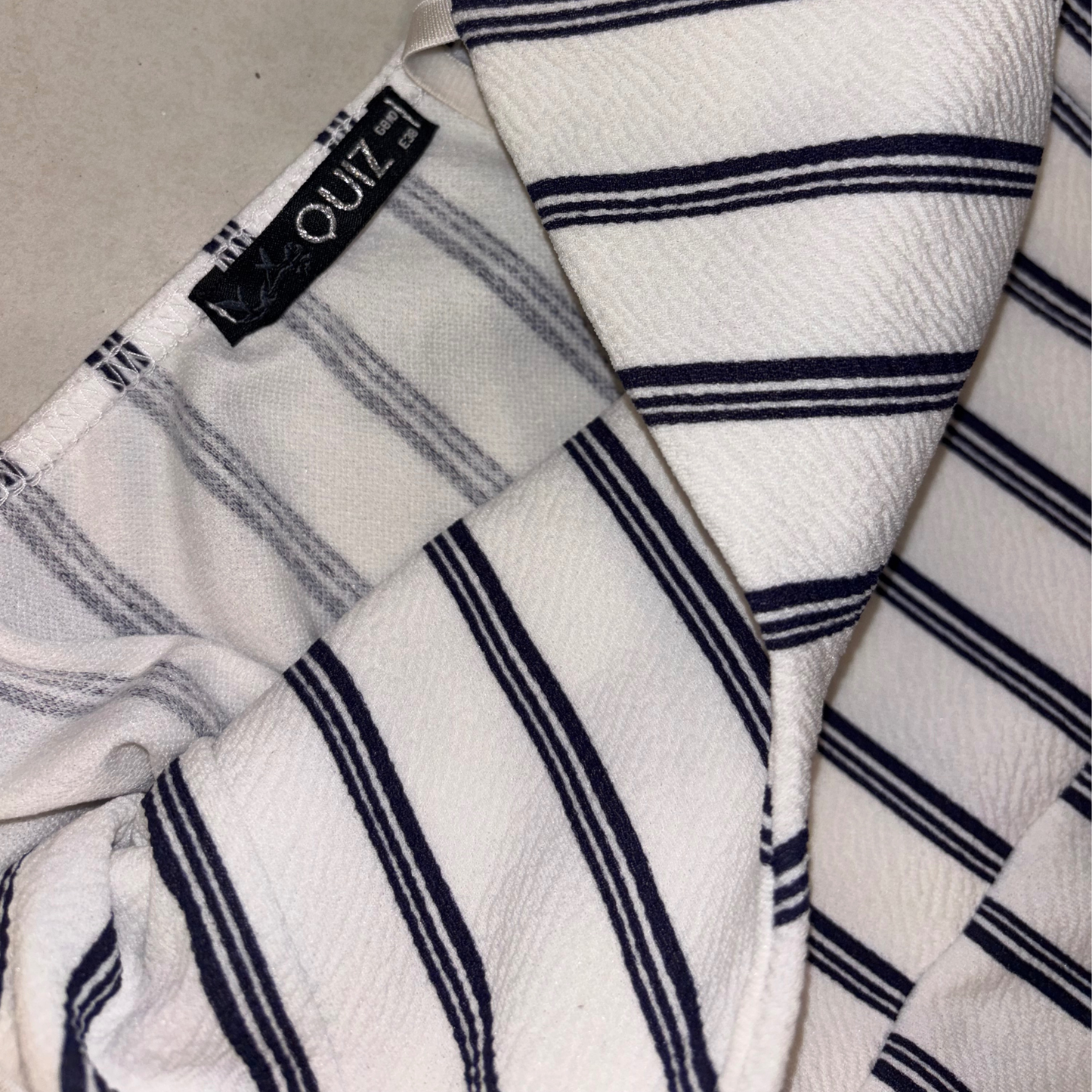 Quiz White/Blue Striped Tie Back Jumpsuit