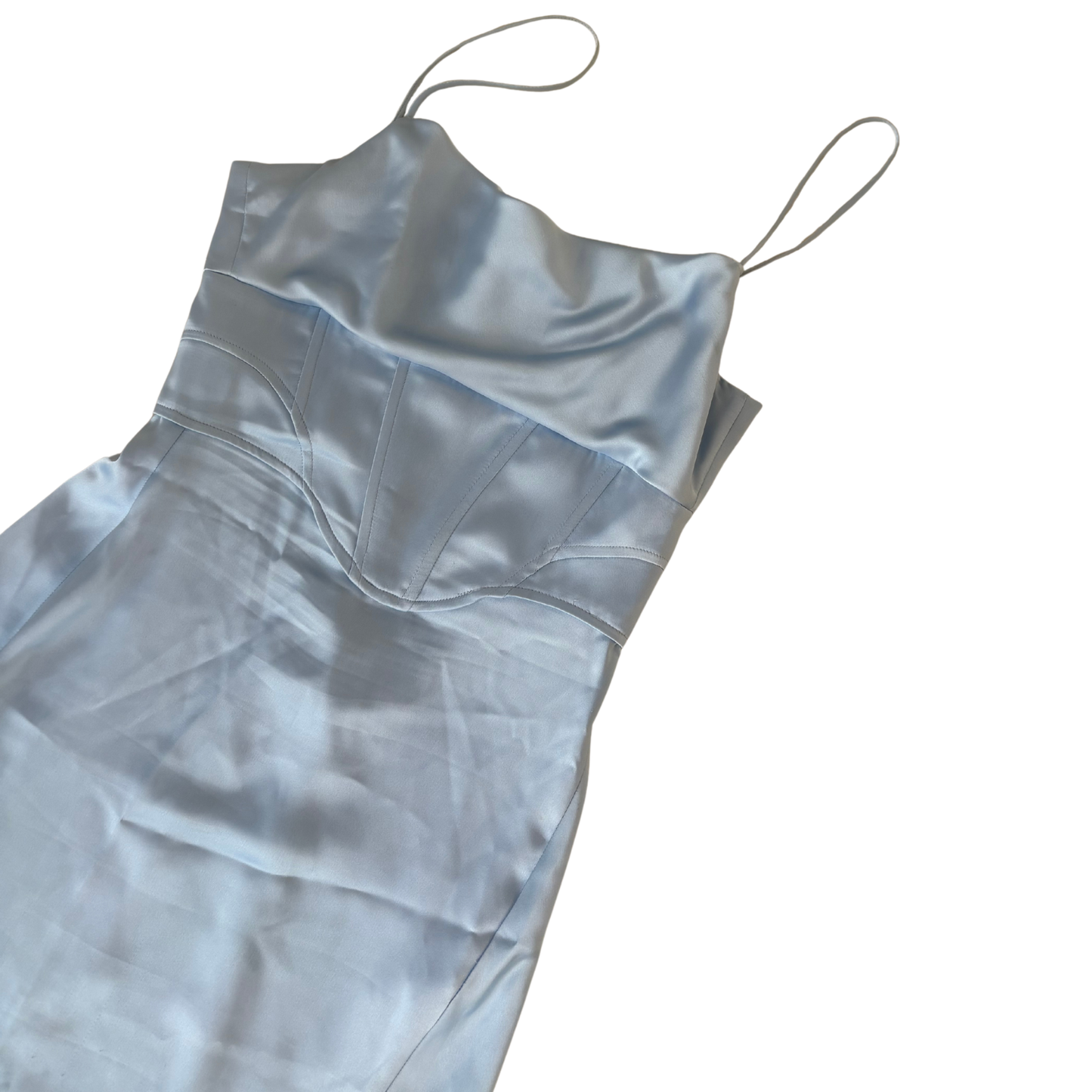 Zara Blue Satin Corset Detail Midi Dress