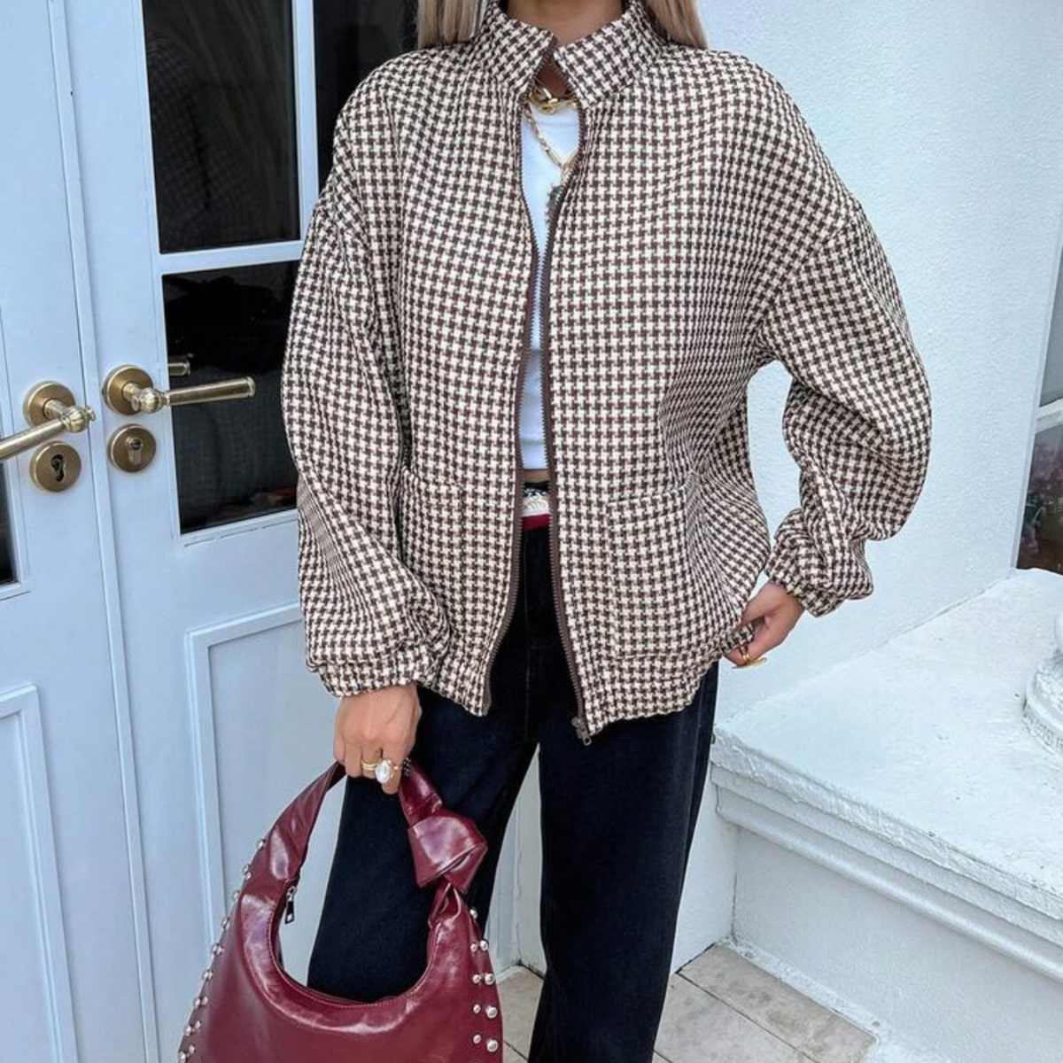 Dogtooth Zip Up Jacket