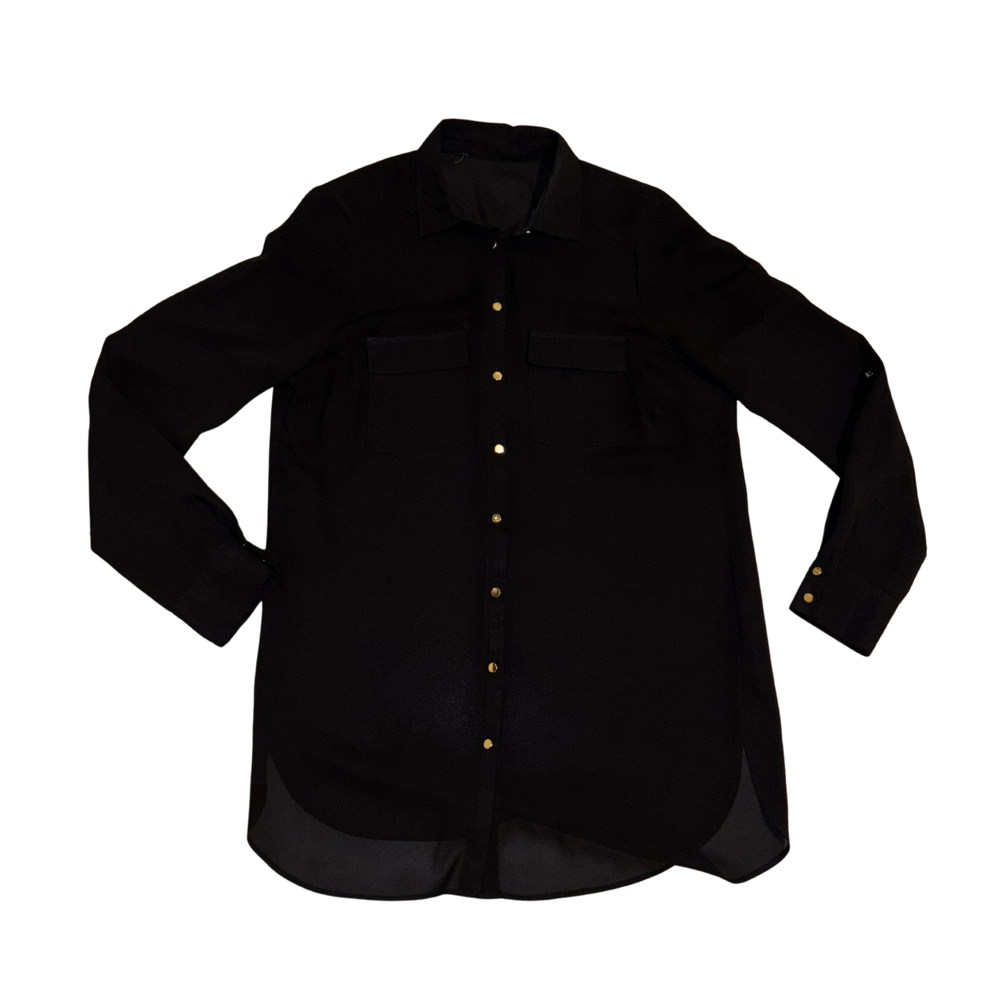 Black Mesh Sheer Button-Up Shirt