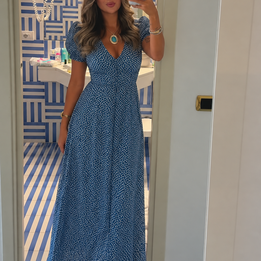 Gallery Blue Heart Pattern Maxi Dress