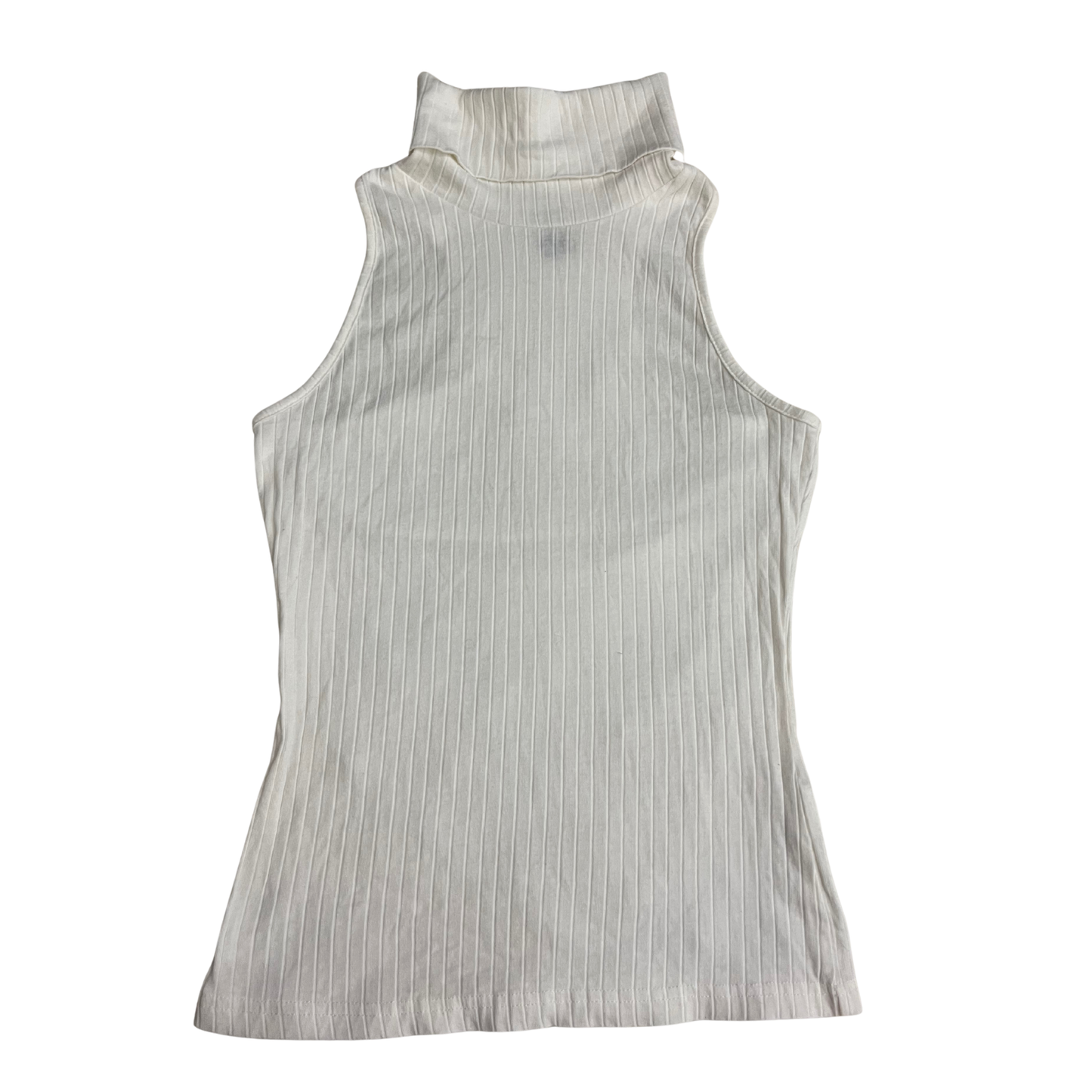 White Ribbed High Neck Sleeveless Top