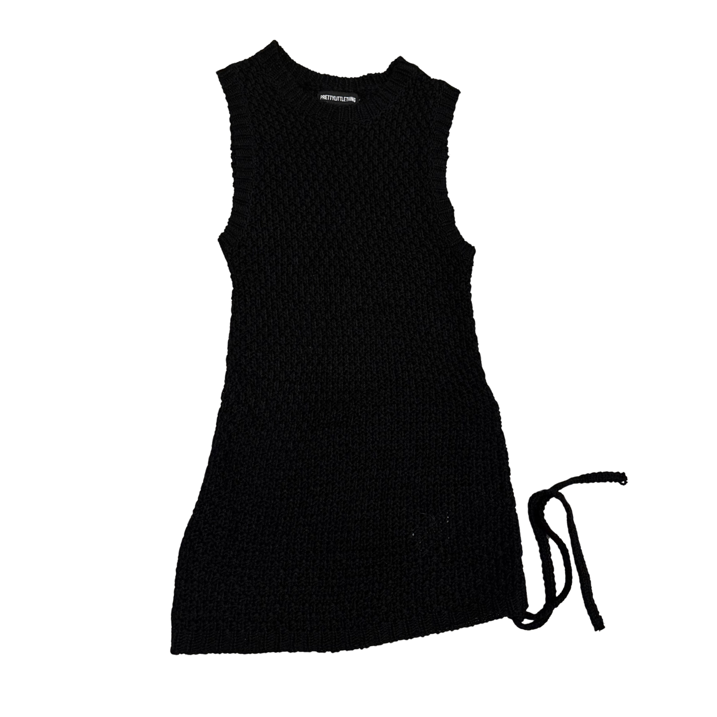 PLT Black Crochet Ruched Side Top