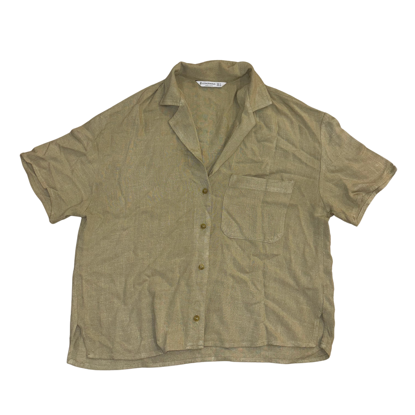 Stradivarius Green Short Sleeve Button Up Top