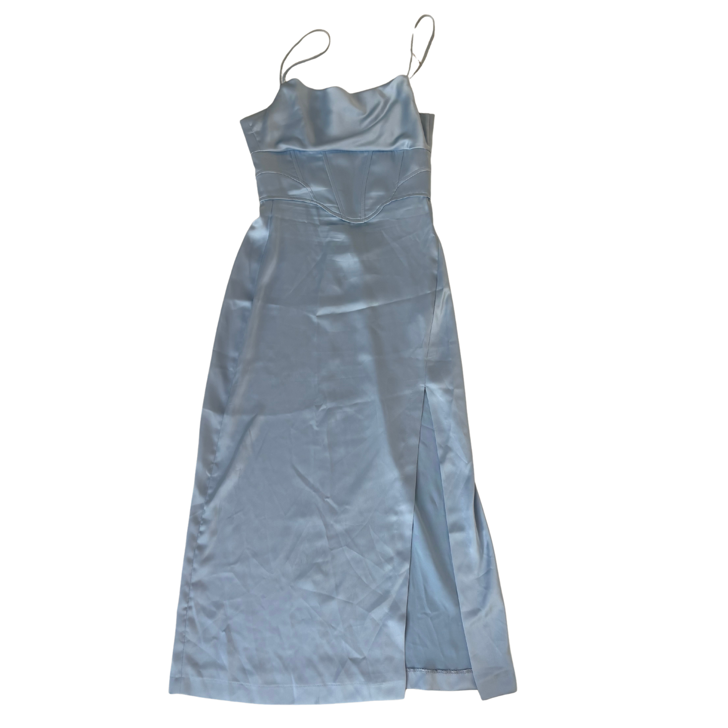 Zara Blue Satin Corset Detail Midi Dress