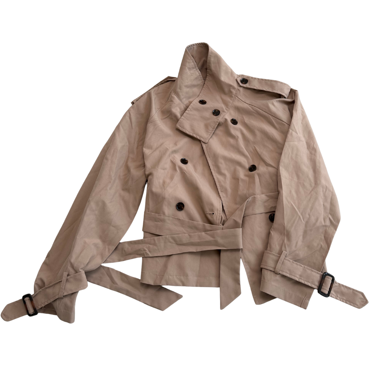 Beige Belted Button Detail Jacket