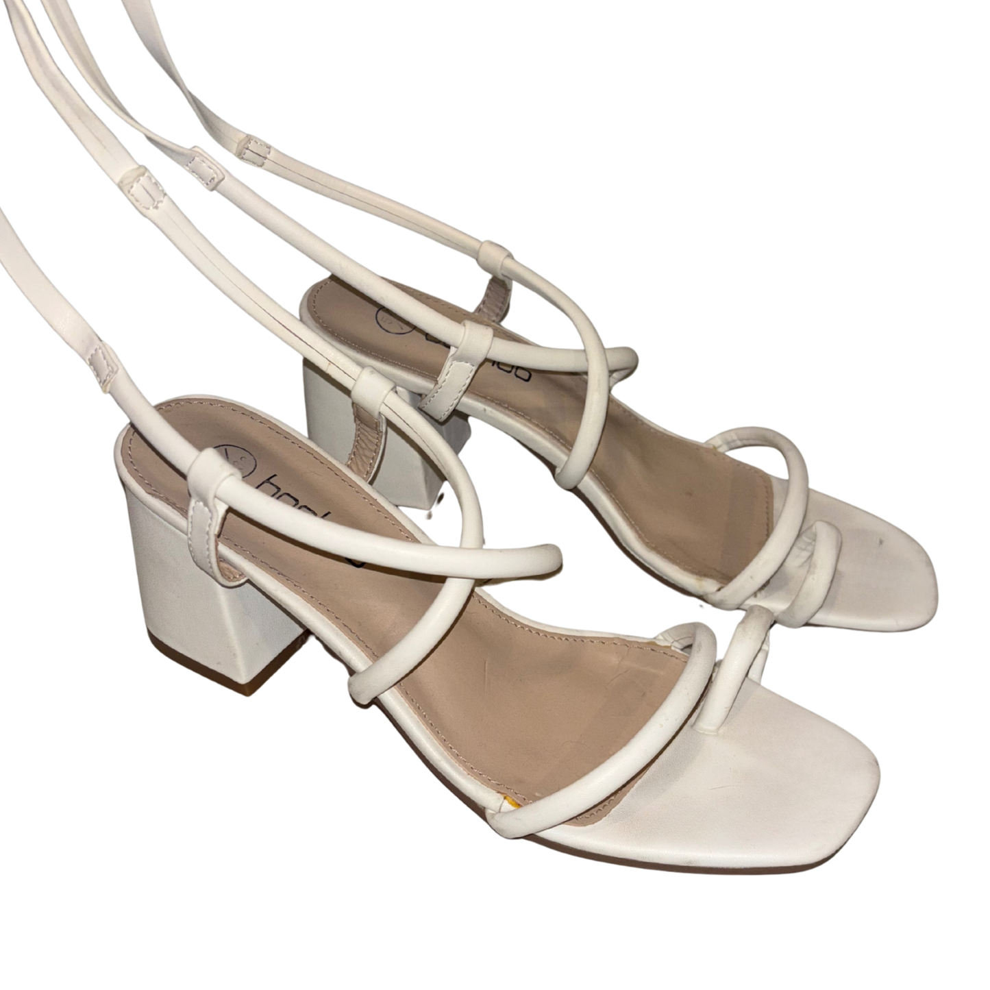 Boohoo White Toe Strap Tie Up Heels