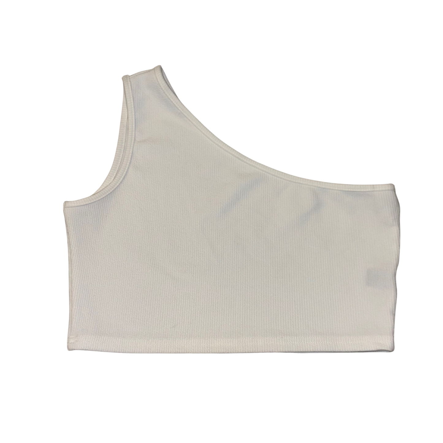 One Shoulder White Ribbed Crop Top