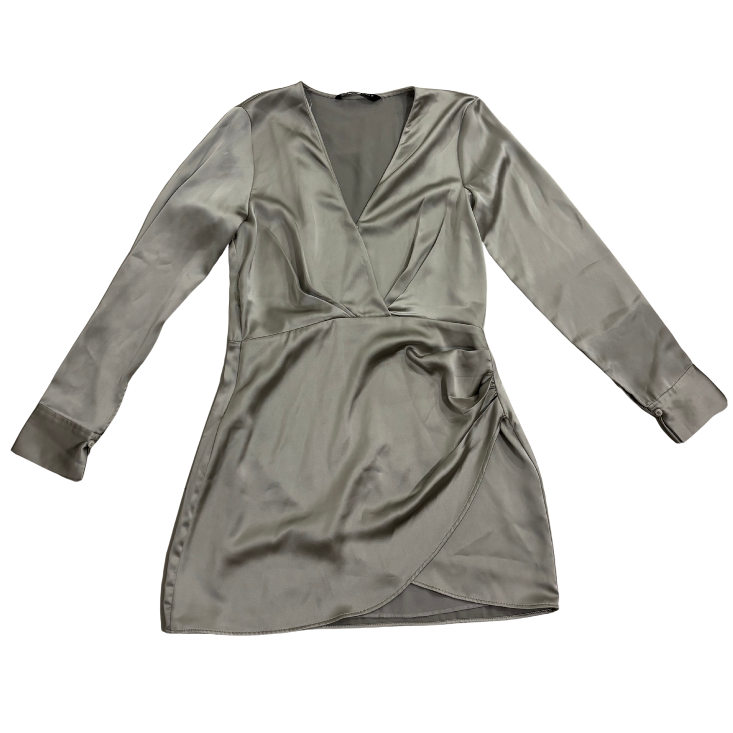 Zara Silver Satin Long Sleeve Mini Dress