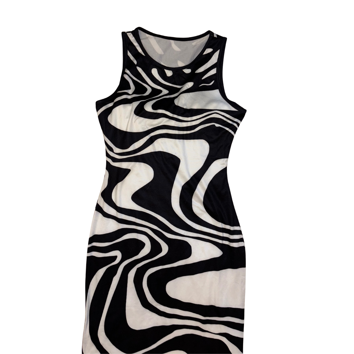 Black and White Abstract Swirl Print Maxi Dress