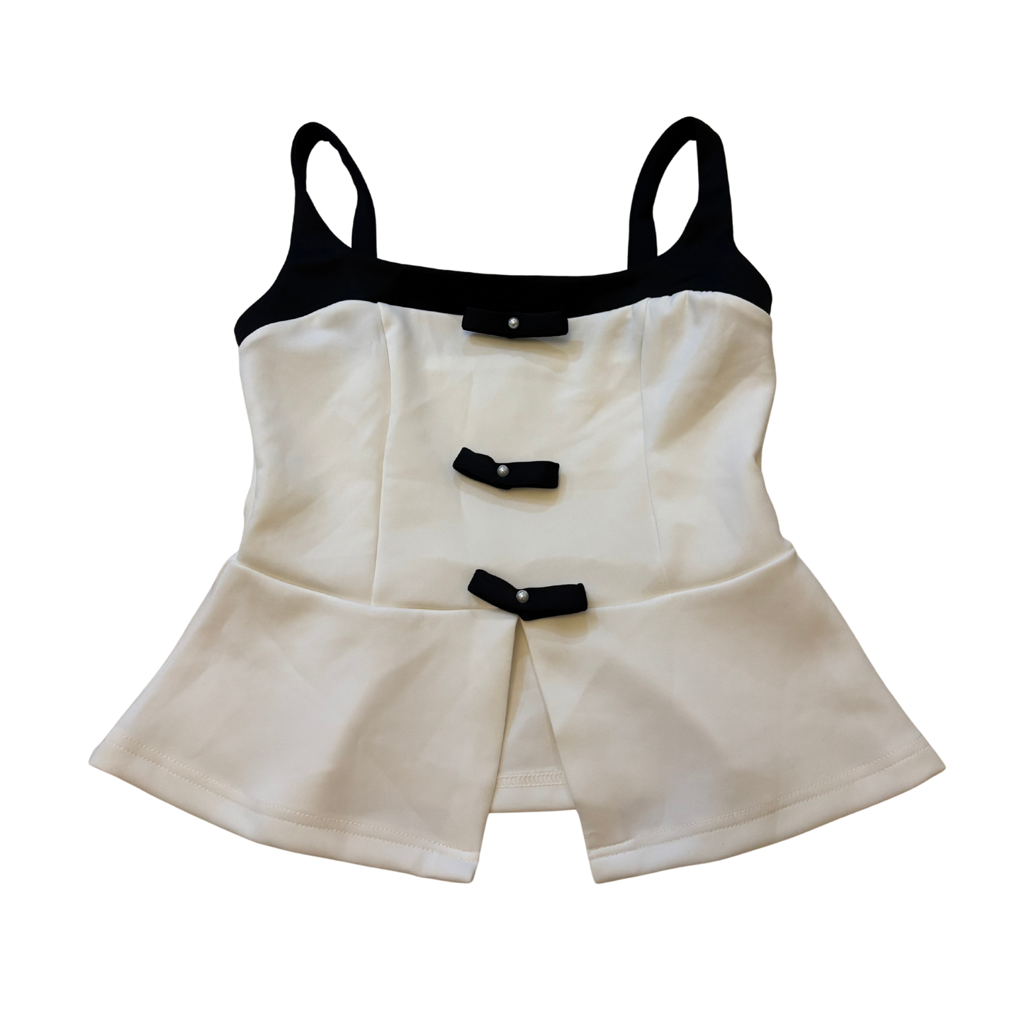 White & Black Bow Detail Top