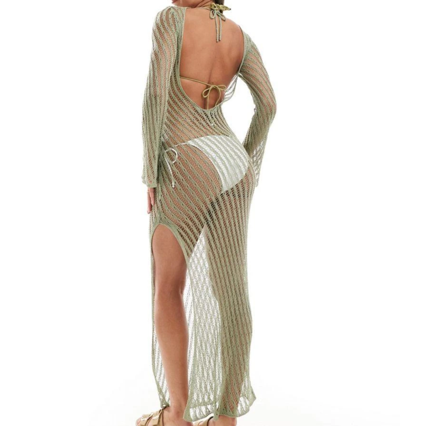 ASOS Green Knitted Tie Front Beach Dress
