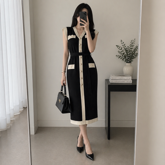 Black Sleeveless Knitted Maxi Dress
