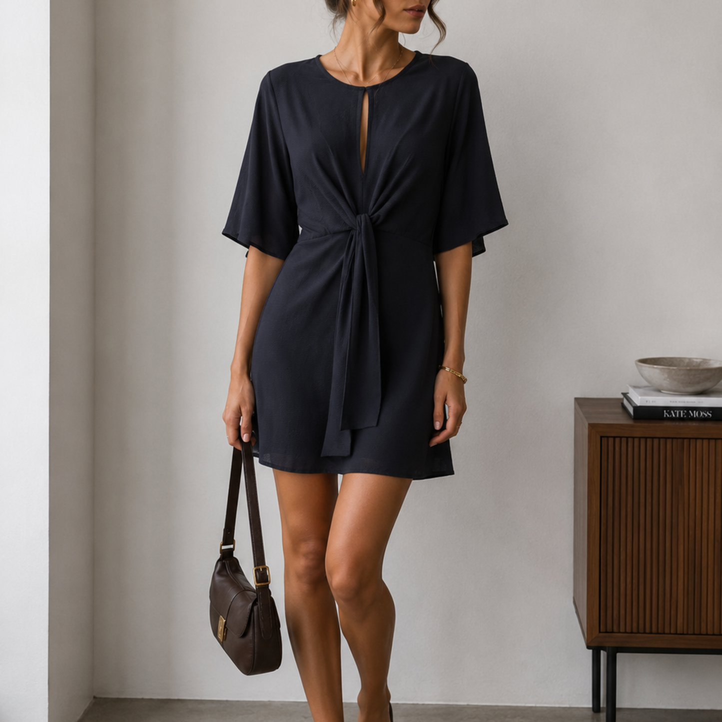 New Look Navy Blue Tie Front Mini Dress