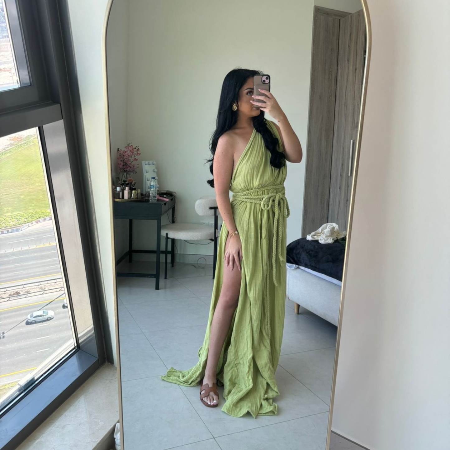 Chic Le Frique Green One Shoulder Dress